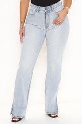 New Friend Side Slit Straight Leg Jeans - Light Blue Ins Street
